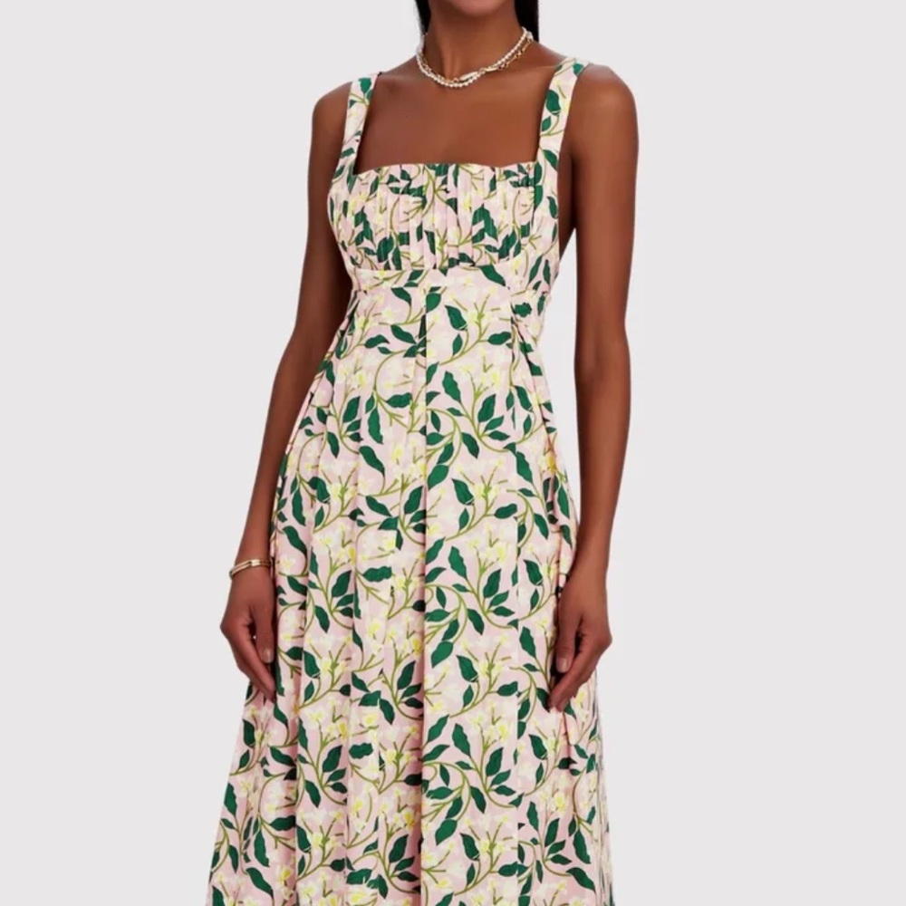 Agua by Agua Bendita Pink Hortensia Floral Midi Dress. Excellent Condition! XS